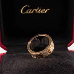 Pre Owned Cartier Love Rose Gold Diamond Paved Ring EU 50