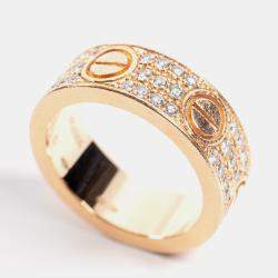 Pre Owned Cartier Love Rose Gold Diamond Paved Ring EU 50