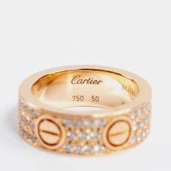 Pre Owned Cartier Love Rose Gold Diamond Paved Ring EU 50