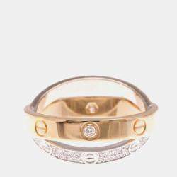 Pre Owned Cartier Love 18K White Gold, Rose Gold and Diamond Band Ring EU 50