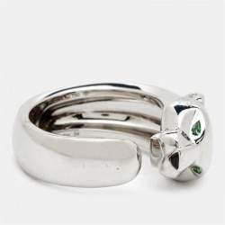 Pre Owned Cartier Panthere Tsavorite Garnet Onyx 18k White Gold Medium Model Ring Size 54