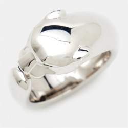 Pre Owned Cartier Panthere Tsavorite Garnet Onyx 18k White Gold Medium Model Ring Size 54