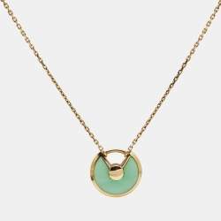 Pre Owned Cartier Amulette De Cartier Diamond Chrysophase 18k Yellow Gold Necklace