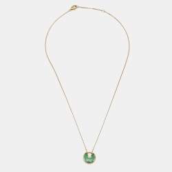 Pre Owned Cartier Amulette De Cartier Diamond Chrysophase 18k Yellow Gold Necklace