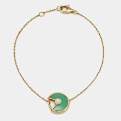 Pre Owned Cartier Amulette De Cartier Chrysophase Diamond 18k Yellow Gold Bracelet