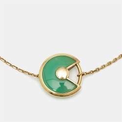 Pre Owned Cartier Amulette De Cartier Chrysophase Diamond 18k Yellow Gold Bracelet