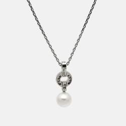 Pre Owned Cartier Himalia Diamonds Cultured Pearl 18k White Gold Pendant Necklace