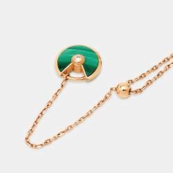 Pre Owned Cartier Amulette De Cartier Diamonds Malachite 18k Rose Gold Long Pendant Necklace