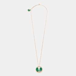 Pre Owned Cartier Amulette De Cartier Diamonds Malachite 18k Rose Gold Long Pendant Necklace