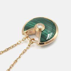 Pre Owned Cartier Amulette De Cartier 18K Rose Gold, Diamond, Malachite Pendant Necklace