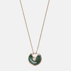 Pre Owned Cartier Amulette De Cartier 18K Rose Gold, Diamond, Malachite Pendant Necklace