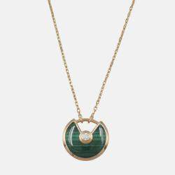 Pre Owned Cartier Amulette De Cartier 18K Rose Gold, Diamond, Malachite Pendant Necklace