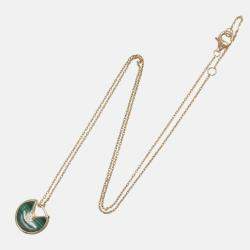 Pre Owned Cartier Amulette De Cartier 18K Rose Gold, Diamond, Malachite Pendant Necklace