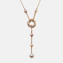 Pre Owned Cartier Trinity de Cartier Cultured Pearl 18K Three Tone Gold Necklace
