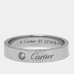 Pre Owned Cartier C de Cartier Diamond Platinum Wedding Band Ring Size 57