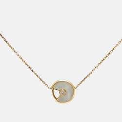 Pre Owned Cartier Amulette De Cartier Mother of Pearl Diamond 18k Yellow Gold XS Model Bracelet