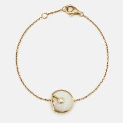 Pre Owned Cartier Amulette De Cartier Mother of Pearl Diamond 18k Yellow Gold XS Model Bracelet