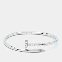 Pre Owned Cartier Juste Un Clou Diamonds 18k White Gold Classic Model Bracelet 17