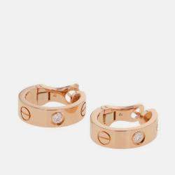 Pre Owned Cartier Love 18K Rose Gold Diamonds Hoop Earrings