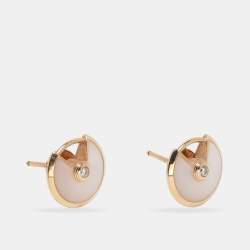 Pre Owned Cartier Amulette De Cartier Mother of Pearl Diamond 18k Yellow Gold Stud Earrings