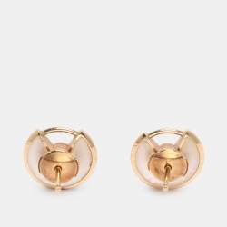 Pre Owned Cartier Amulette De Cartier Mother of Pearl Diamond 18k Yellow Gold Stud Earrings