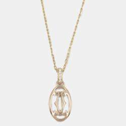 Pre Owned Cartier Double C Logo 18K Rose Gold Diamonds Necklace