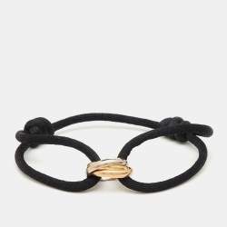 Pre Owned Cartier Trinity 18k Three Tone Gold Black Cord Bracelet