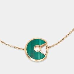 Pre Owned Cartier Amulette De Cartier Malachite Diamond 18k Rose Bracelet