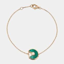 Pre Owned Cartier Amulette De Cartier Malachite Diamond 18k Rose Bracelet