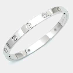 Pre Owned Cartier Love 4 Diamonds 18k White Gold Bracelet 17