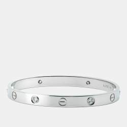 Pre Owned Cartier Love 4 Diamonds 18k White Gold Bracelet 17