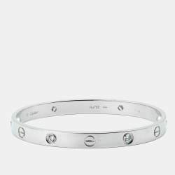 Pre Owned Cartier Love 4 Diamonds 18k White Gold Bracelet 17