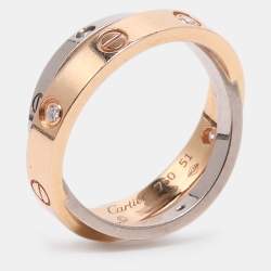 Pre Owned Cartier Love 2 Diamond 18K Rose Gold/White Gold Double Band Ring Size 51