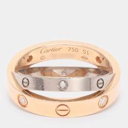 Pre Owned Cartier Love 2 Diamond 18K Rose Gold/White Gold Double Band Ring Size 51