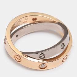 Pre Owned Cartier Love 2 Diamond 18K Rose Gold/White Gold Double Band Ring Size 51