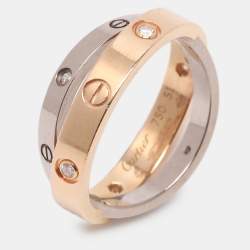Pre Owned Cartier Love 2 Diamond 18K Rose Gold/White Gold Double Band Ring Size 51