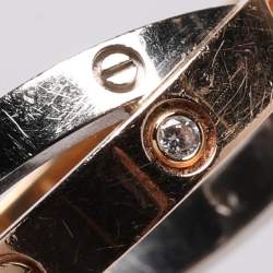 Pre Owned Cartier Love 2 Diamond 18K Rose Gold/White Gold Double Band Ring Size 51