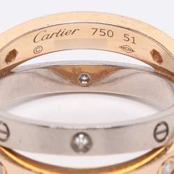 Pre Owned Cartier Love 2 Diamond 18K Rose Gold/White Gold Double Band Ring Size 51
