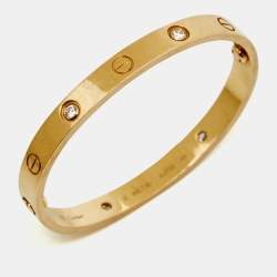 Pre Owned Cartier Love 4 Diamonds 18k Yellow Gold Bracelet 16