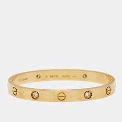 Pre Owned Cartier Love 4 Diamonds 18k Yellow Gold Bracelet 16