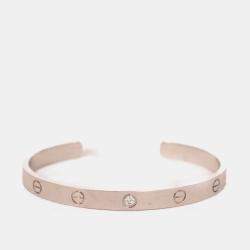 مملوكة مسبقًا Cartier 18K White Gold Diamond Set Love Cuff Bangle Size 19