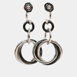 Pre Owned Cartier 18K White Gold/Black Ceramic Diamond Trinity Earrings