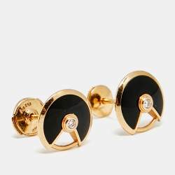 مملوكة مسبقًا Cartier Amulette De Cartier Onyx Diamond 18k Rose Gold Earrings