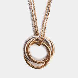 Pre Owned Cartier Trinity 18K Yellow, Rose, White Gold and Diamond Pendant Necklace