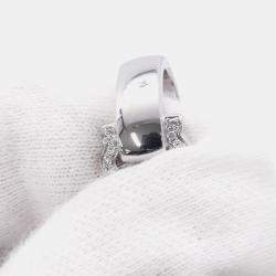 مملوكة مسبقًا Cartier Double C De Cartier 18K White Gold and Diamond Band Ring EU 51