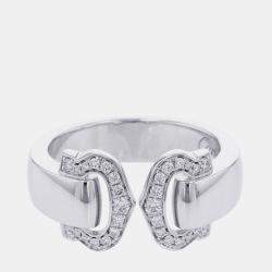 مملوكة مسبقًا Cartier Double C De Cartier 18K White Gold and Diamond Band Ring EU 51