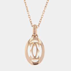 Pre Owned Cartier Double C Diamond 18K Pink Gold Necklace