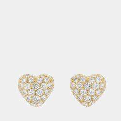 Pre Owned Cartier Heart Vintage 18K Yellow Gold and Diamond Stud Earrings