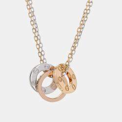 Pre Owned Cartier Love 18K White Gold & 18K Rose Gold 6 Diamonds Necklace 