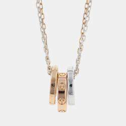 Pre Owned Cartier Love 18K White Gold & 18K Rose Gold 6 Diamonds Necklace 